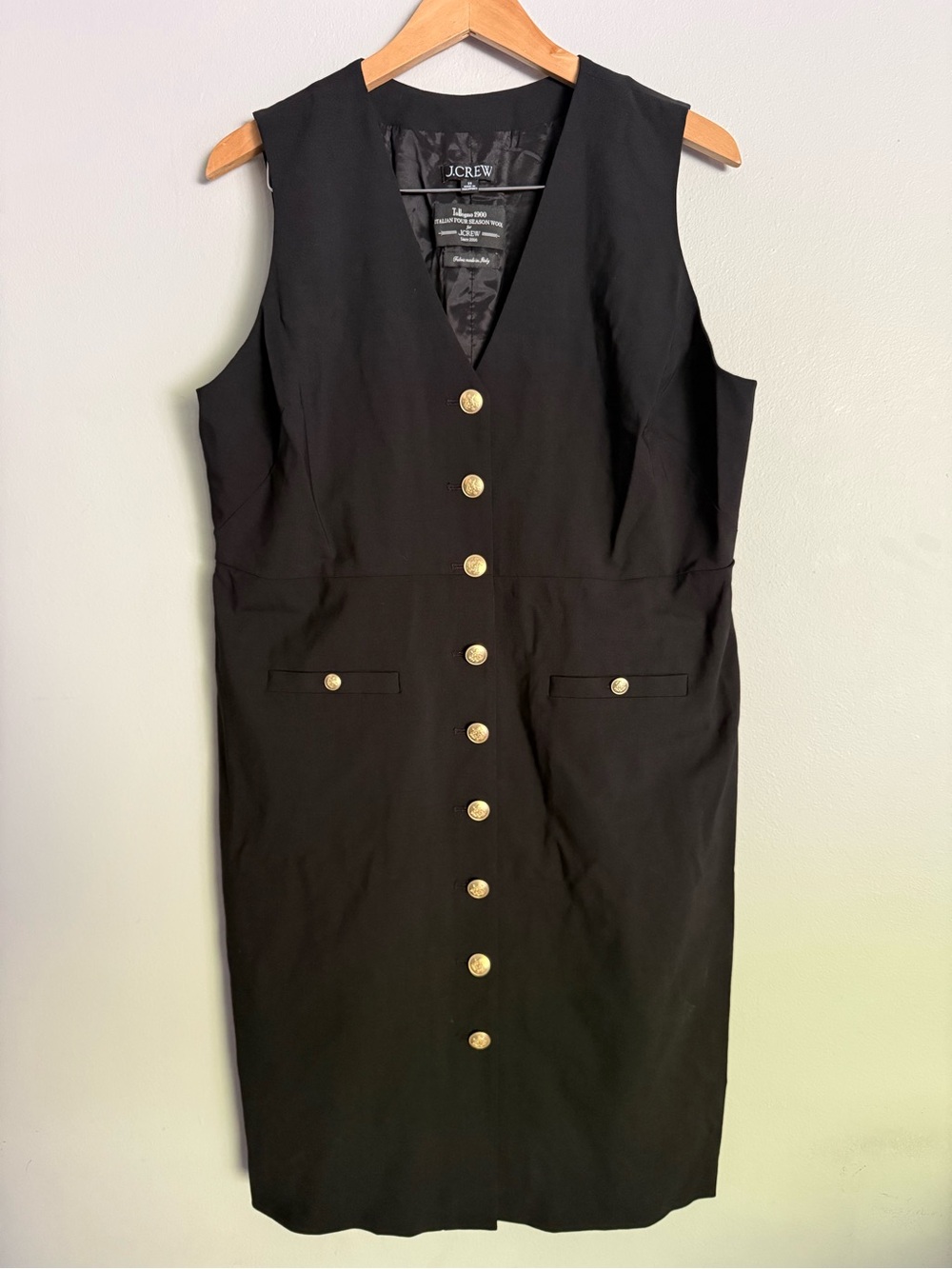J. Crew Women’s 20 Dress Black Midi Sheath Dress with Gold Buttons